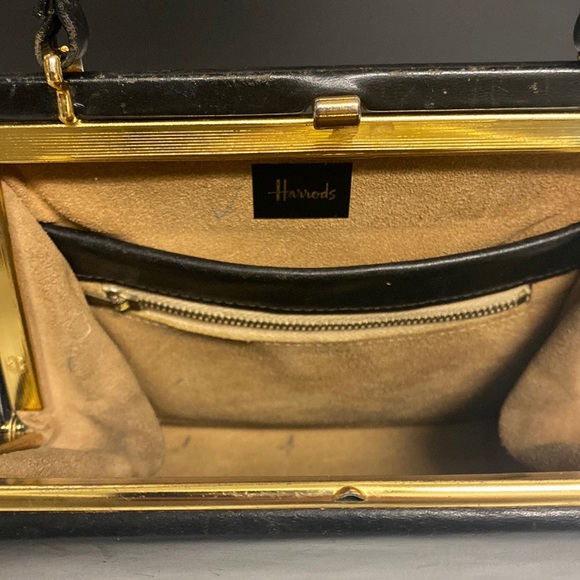 Harrods Black Leather Satchel Purse - Picture 11 of 17